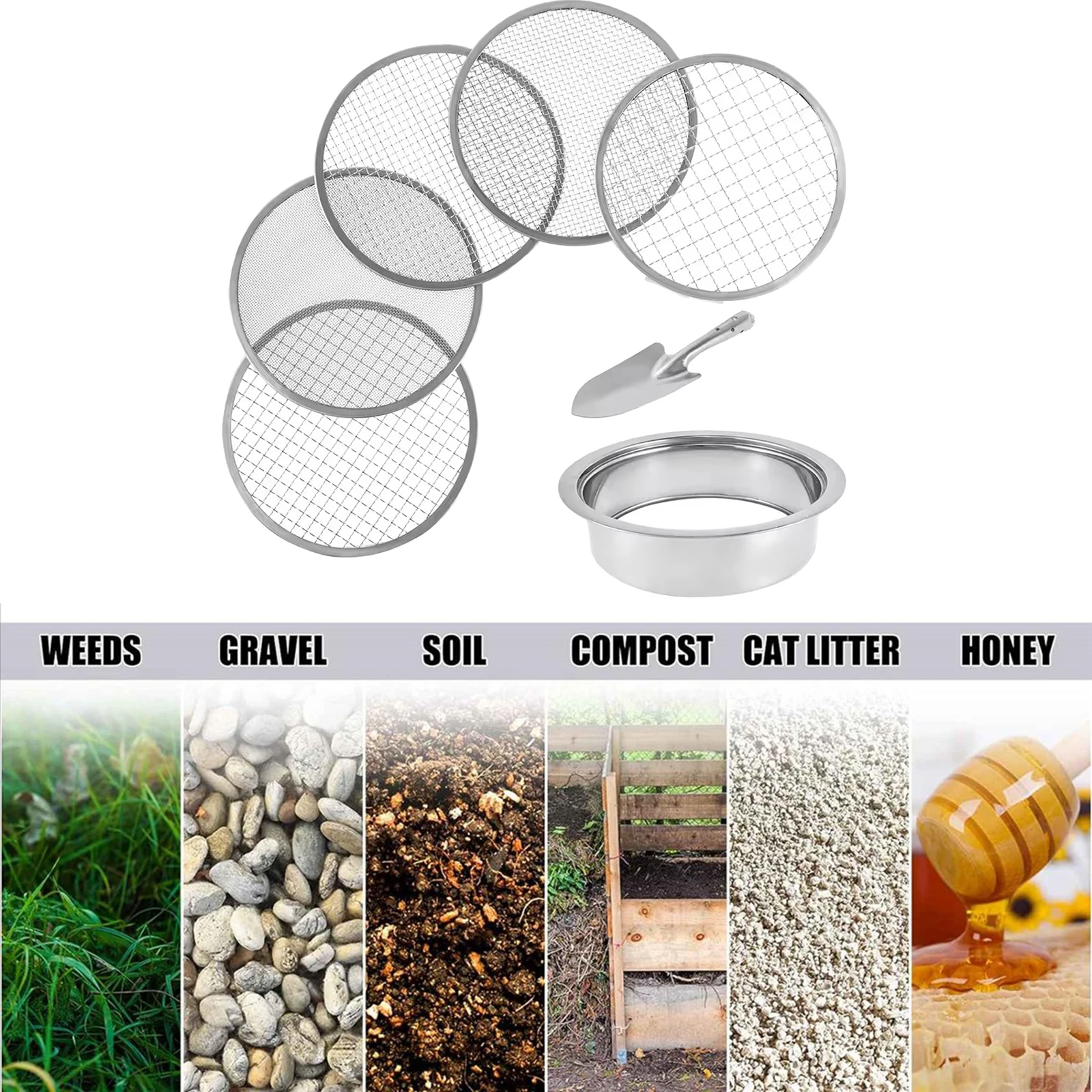 

Stainless Steel Soil Sifter Detachable Compost Sieve Soil Replacement Mesh Replacement Sieve For Home Garden Soil Impurity