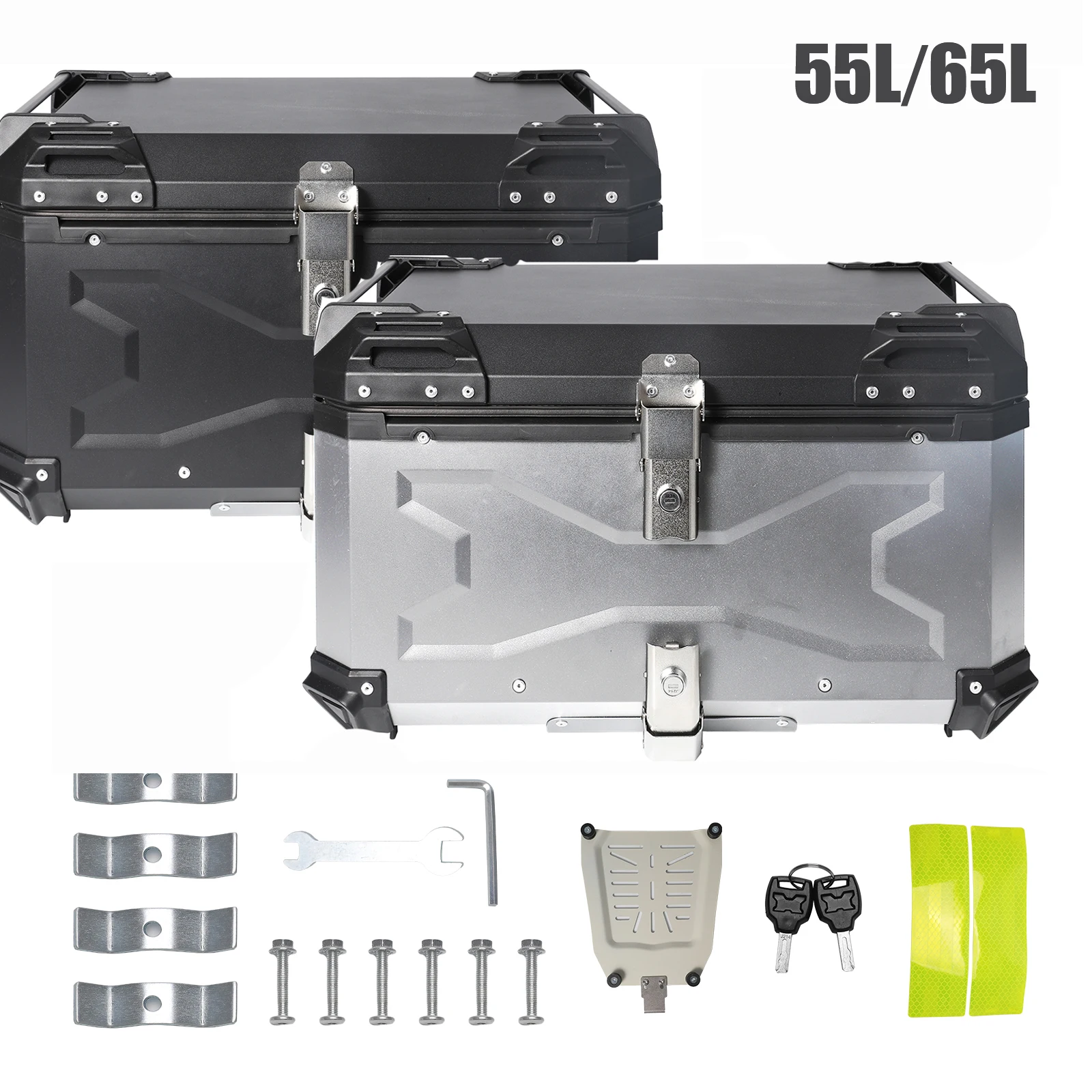 Caja trasera de plástico Universal para motocicleta, estuche superior con cerradura para equipaje, casco superior, portador de almacenamiento impermeable con absorción de impacto, 55/65L