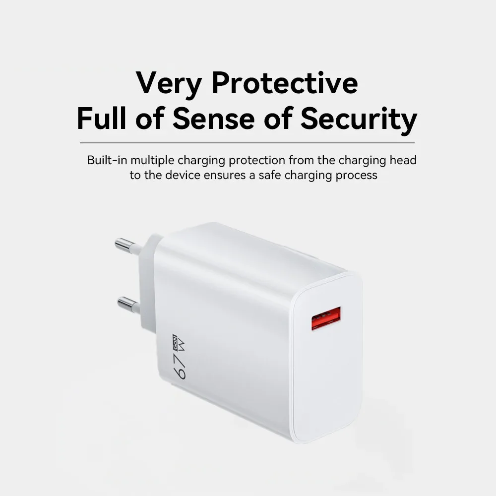 Total 67W GaN USB Charger Fast Charging Wall Phone Adapter For iPhone Samsung Xiaomi  6A USB TypeC Cable Quick Charge 3.0 Plug