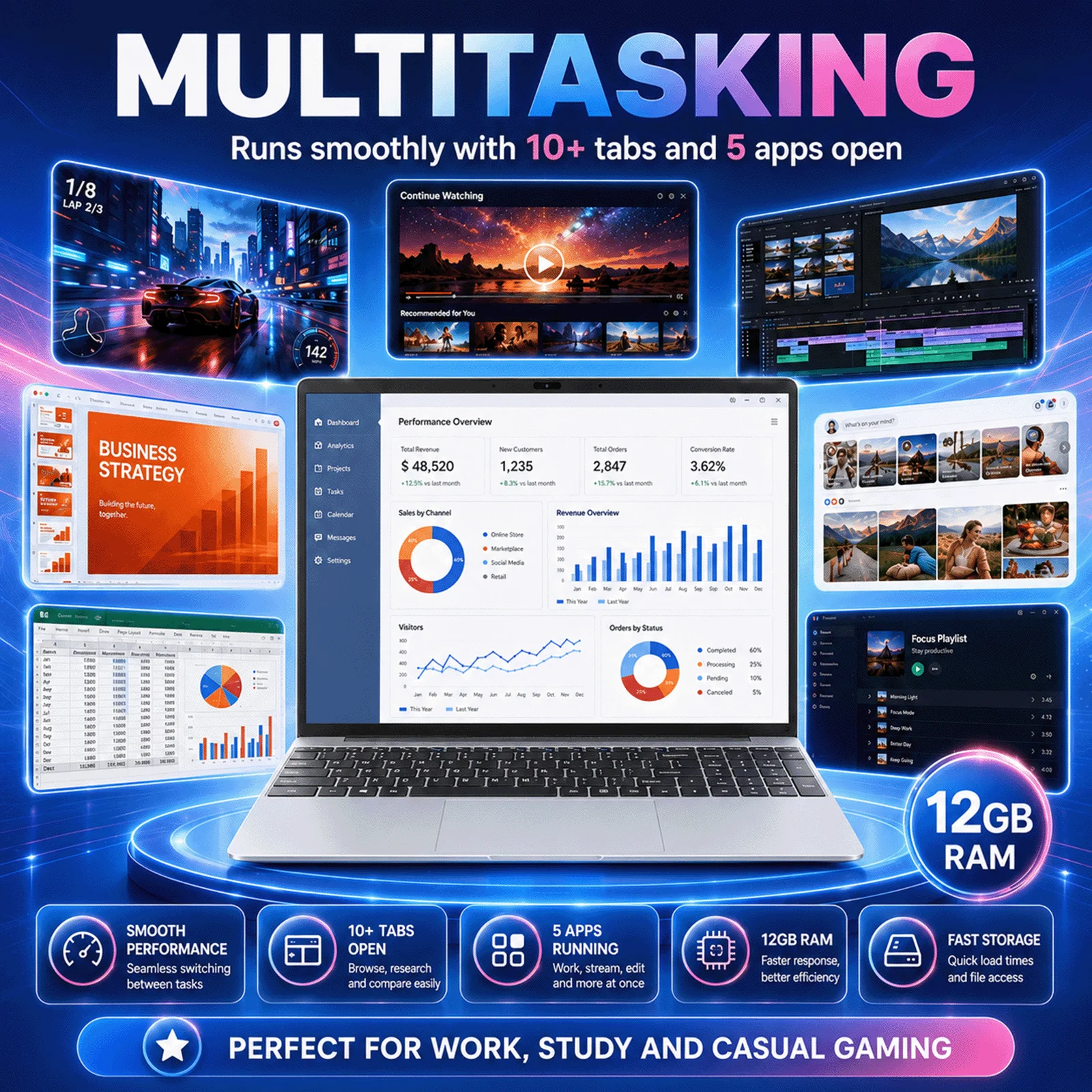 15.6" Laptop Computer Intel N3710 Quad Core Processor 12GB RAM 256GB SSD Notebook Windows 10 Pro PC FHD 1080P IPS Display WiFi 2.4G/5G Bluetooth 5.2 Slim Lightweight Laptop for Student Business Office Home Use Multilingual system DE FR IT ES
