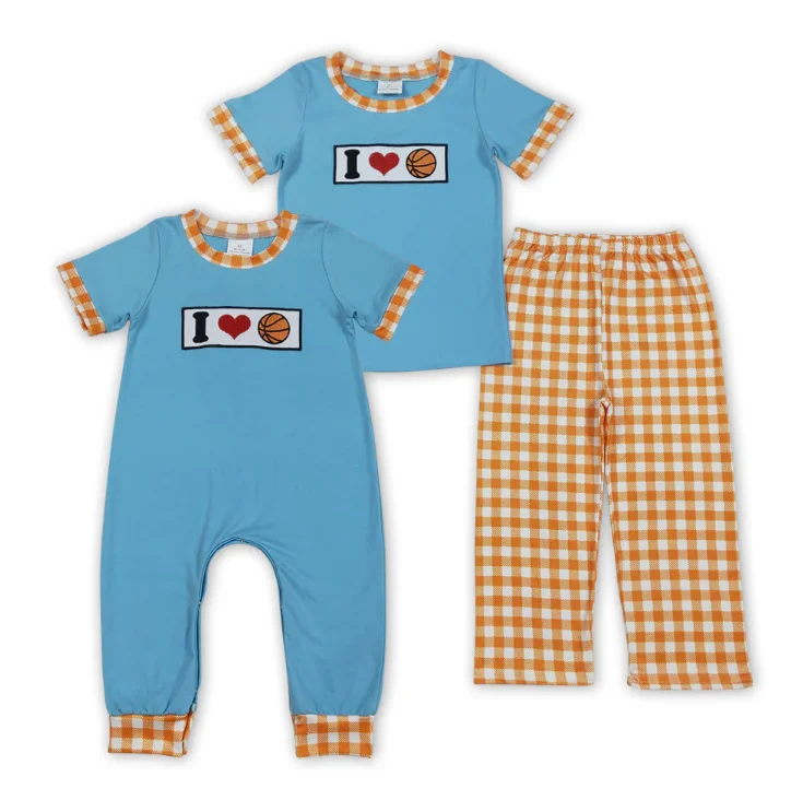 

Я ЛЮБЛЮ Баскетбольная вышивка Синяя одинаковая одежда для мальчиков Brothers Wear