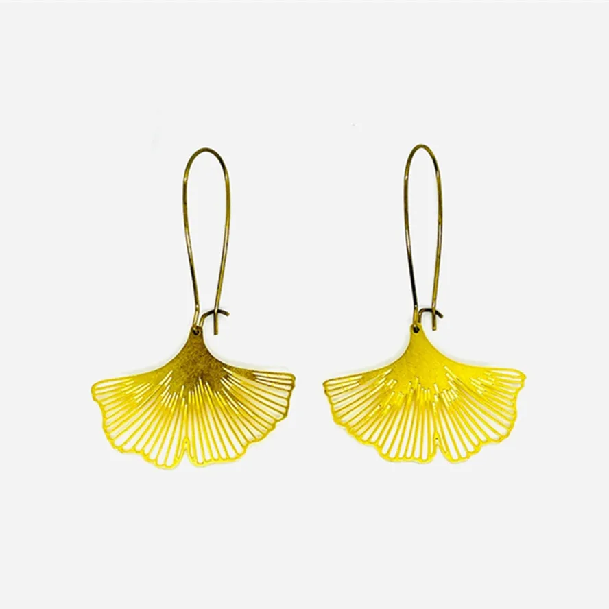 Ginkgo leaf earrings lucky plant dangle Earrings with ginkgo biloba leaf brass Ginkgo Biloba Leaf drop Earrings