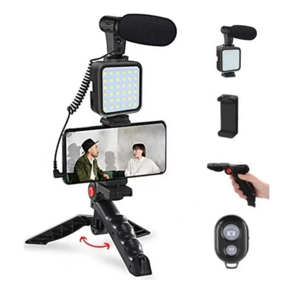 Youtuber Tripe Vlog Live Kit Support Led Mobile Phone with Microphone Make Videos