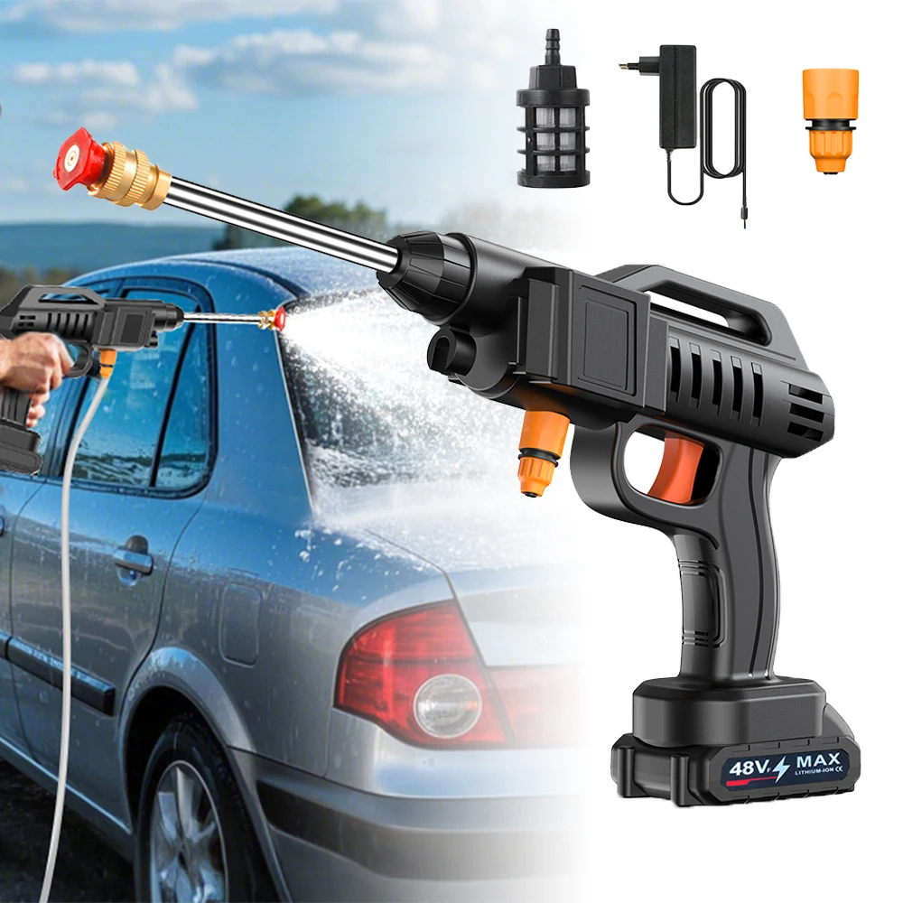 Nettoyeur haute pression 50 bars, pistolet à eau électrique sans fil avec bouteille à mousse, machine de nettoyage pour lavage de voiture, irrigation de jardin