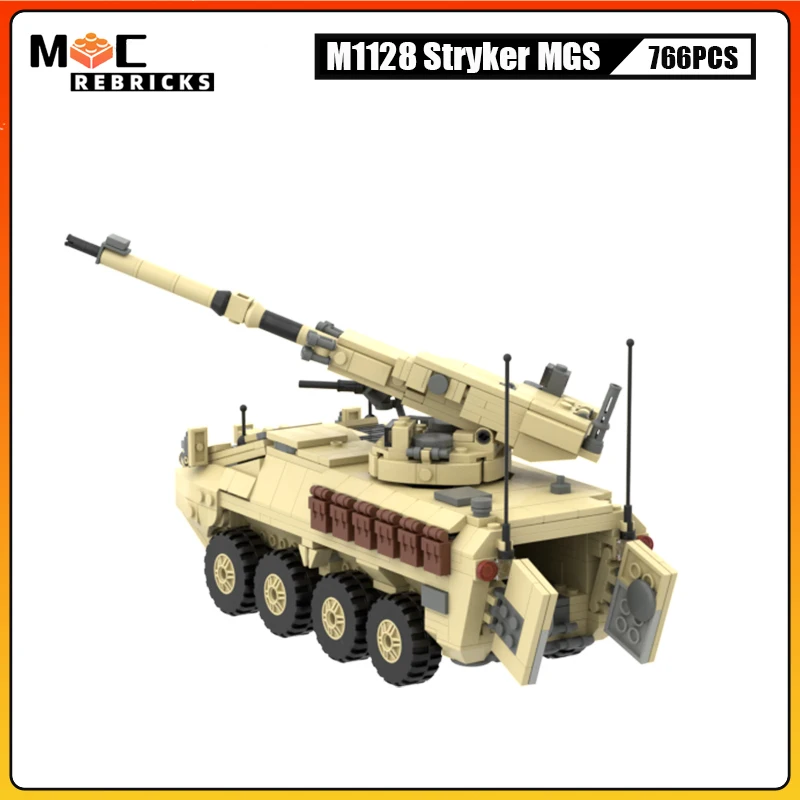 WW II MOC Bricks US M1128 Stryker Mobile Gun System Vehicle Block Build Parts Model Military Car Brick Toys Children Gifts