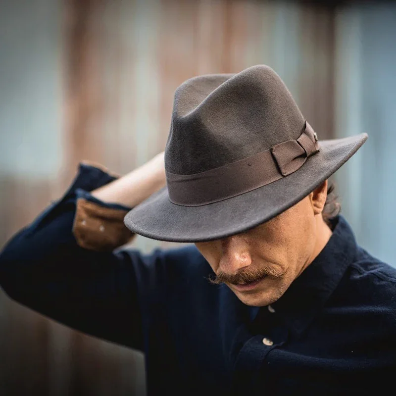 2022 neue Mode Männer Fedoras Hut frauen Jazz Hut mit Fliege Elegante Frühling Schwarz Woolen Mischung Kappe Outdoor casual Filz Hut