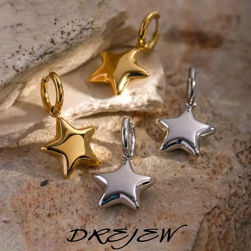 DREJEW Geometric Star Earrings for Women 2025 New Korean Men\'s Hoop Earring  luxury designer Jewelry Wedding Gifts