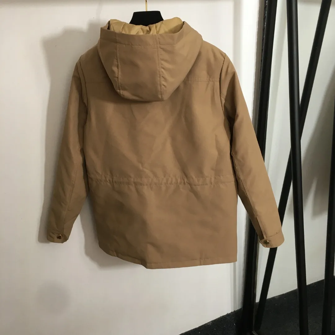 

2025 New Autumn and Winter Women's New Gold Button Long Sleeve Hooded Jacket Cotton Jacket Warm and Fashionable