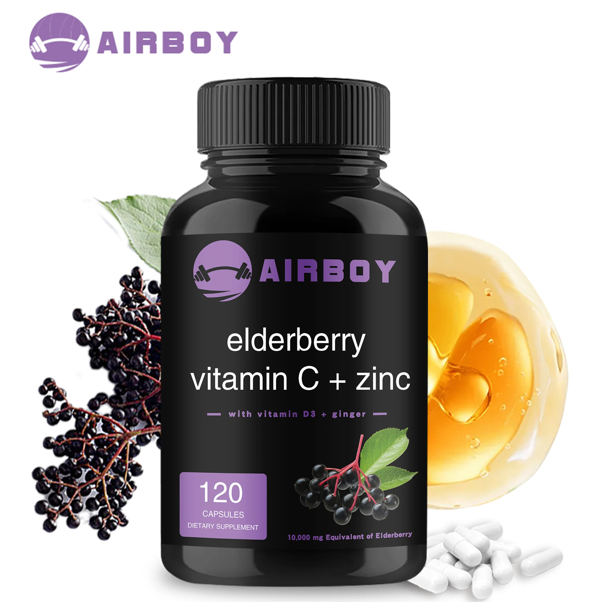 Elderberry Vitamin C + Zinc - Improve Body Resistance, Immune System and Energy Levels, Antioxidant - 120 Capsules