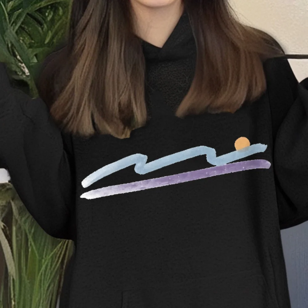 Abstract Wave Sun Hoodie Sweatshirt Artistic Line Pattern Trendy Casual Loose Long Sleeved Fashionable Comfortable Cloth Tops
