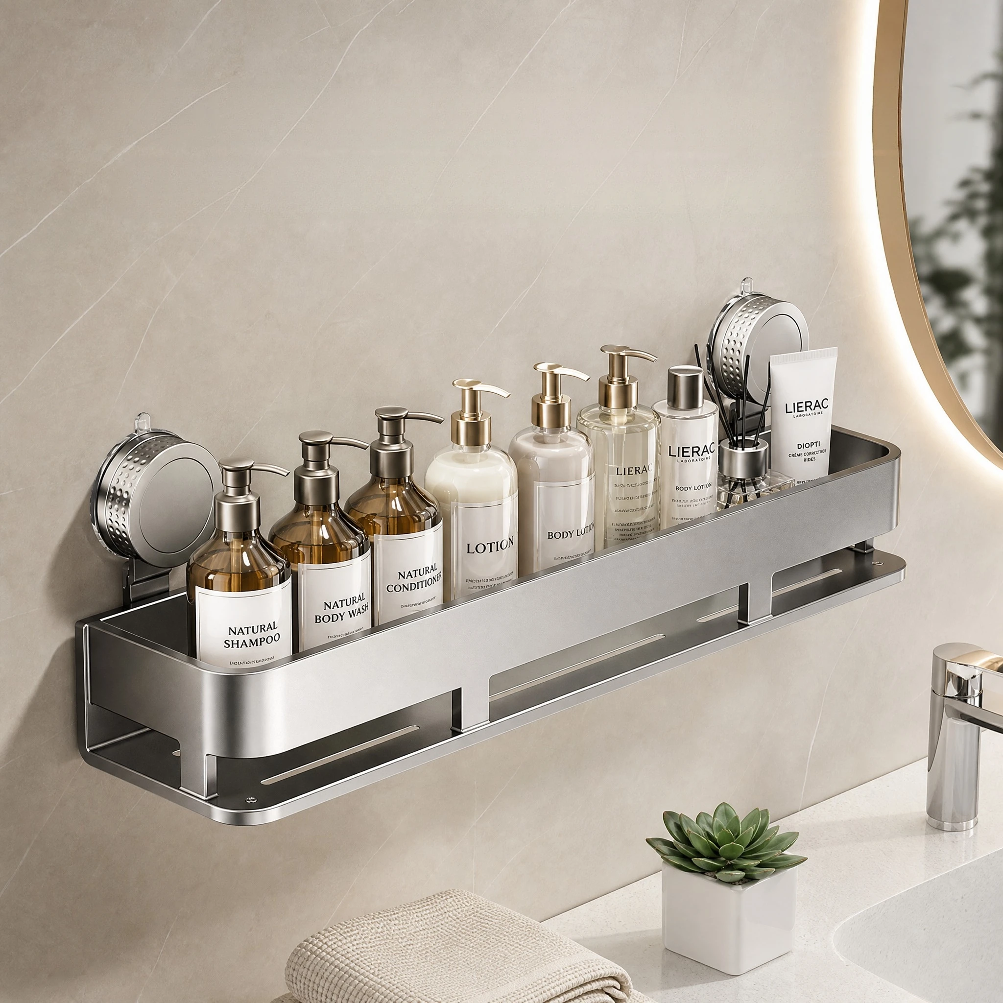 Badezimmerregal ohne Bohren, Saugnapfhalterung, Toilettenregal aus Aluminium, Wandmontage, Badezimmer-Organizer zum Aufhängen an der Wand