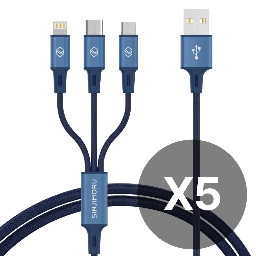 5 pc 3in1 Medus fast charging cable 5 pin C type 8 pin multi cable bulk buy