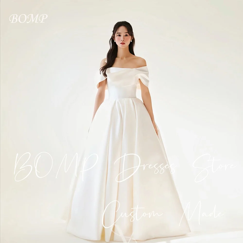 

BOMP Elegant Wedding Dress Off Shoulder Pleat Floor Length Ivory Silk Taffeta Korea Photo Shoot Bridal Gown Customized Classic