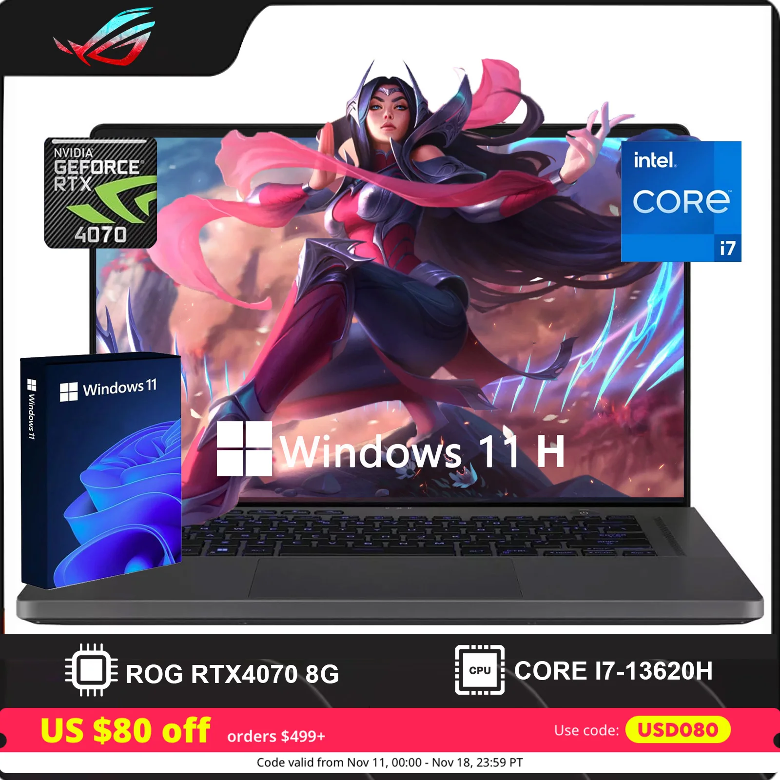 ASUS Zephyrus ROG Laptop Gaming 16 "4070 165Hz, I7-13620H Inter ke-13, RTX 4070 8G, tampilan FHD 16:10, RAM 16GB, SS 512GB, Win11