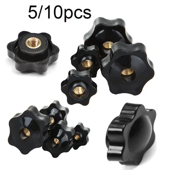 10/5 Uds M5 M6 M8 M10 tuercas de apriete a mano de ciruela mango rosca estrella tuercas de pulgar negras mecánicas perilla de sujeción tuercas manuales