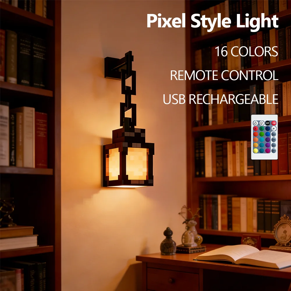 

Pixel Style Night Light Portable Table Lamp Desktop Decoration 16 Colors Lantern DIY Indoor Decor Festival Atmosphere Light HOME