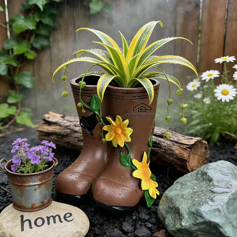 Creative Rain Boots Flowerpot Green Potted Plants Vase Container Home Courtyard Garden Decor Handicrafts Ornament Gift