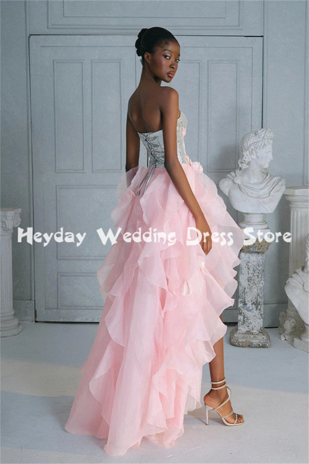 Sukienki balowe Heyday z dekoltem w serduszko, trójwymiarowymi kwiatami, warstwowymi falbanami, bez rękawów, o długości hi-lo, eleganckie sukienki wizytowe 2025