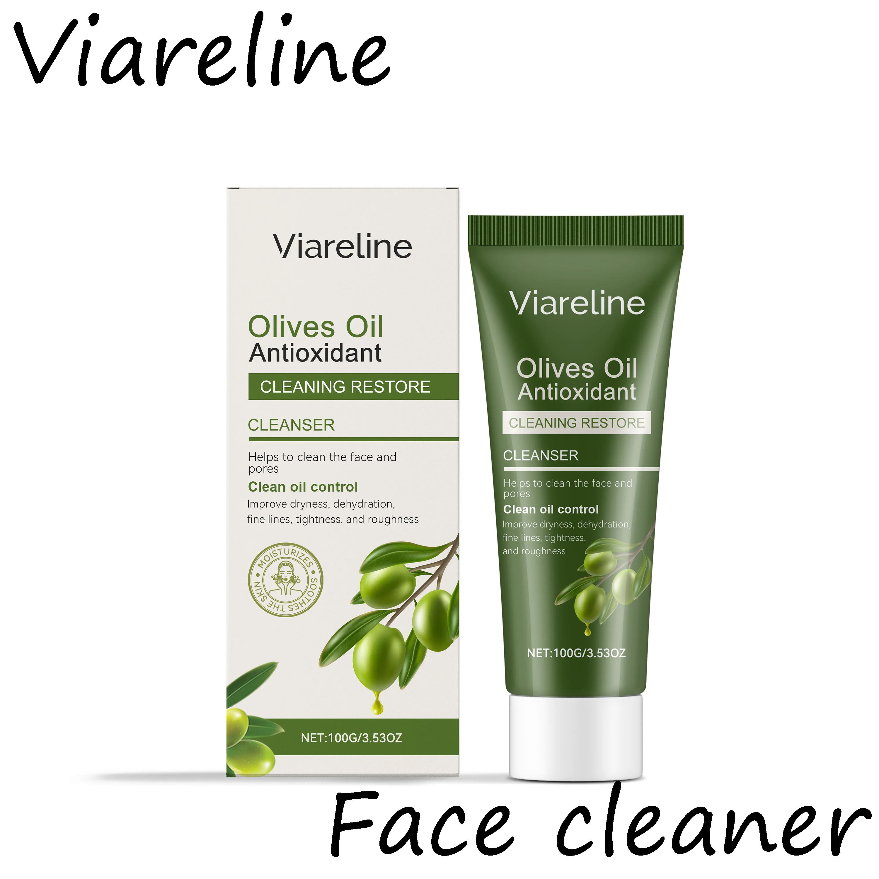 Viareline-limpiador Facial de aceite de aceitunas, limpieza suave de poros, mejora la suavidad, antioxidante, restaurador, limpiador Facial calmante