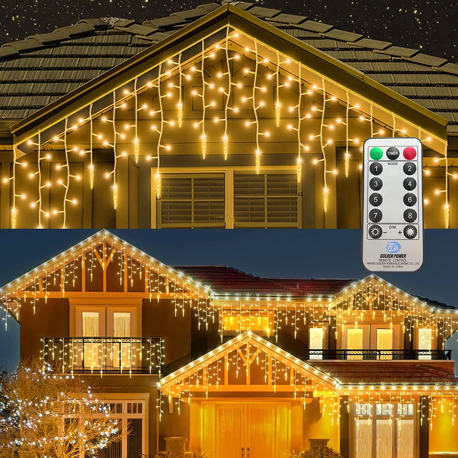 Luces Navidad en Cortina de LED 10 metros, 10M 480 LED Luces Navidad Exterior, Luces Navidad Exterior Cortina con 8 Modos Mando, IP44 Impermeable