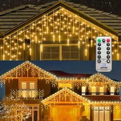 10 metri LED tenda luci natalizie 10 M LED 480 luci natalizie per esterni luci per tende natalizie esterne con 8 modalità Controller IP44 tenda impermeabile LED luci da giardino festa finestra Balcon decorazione natalizia
