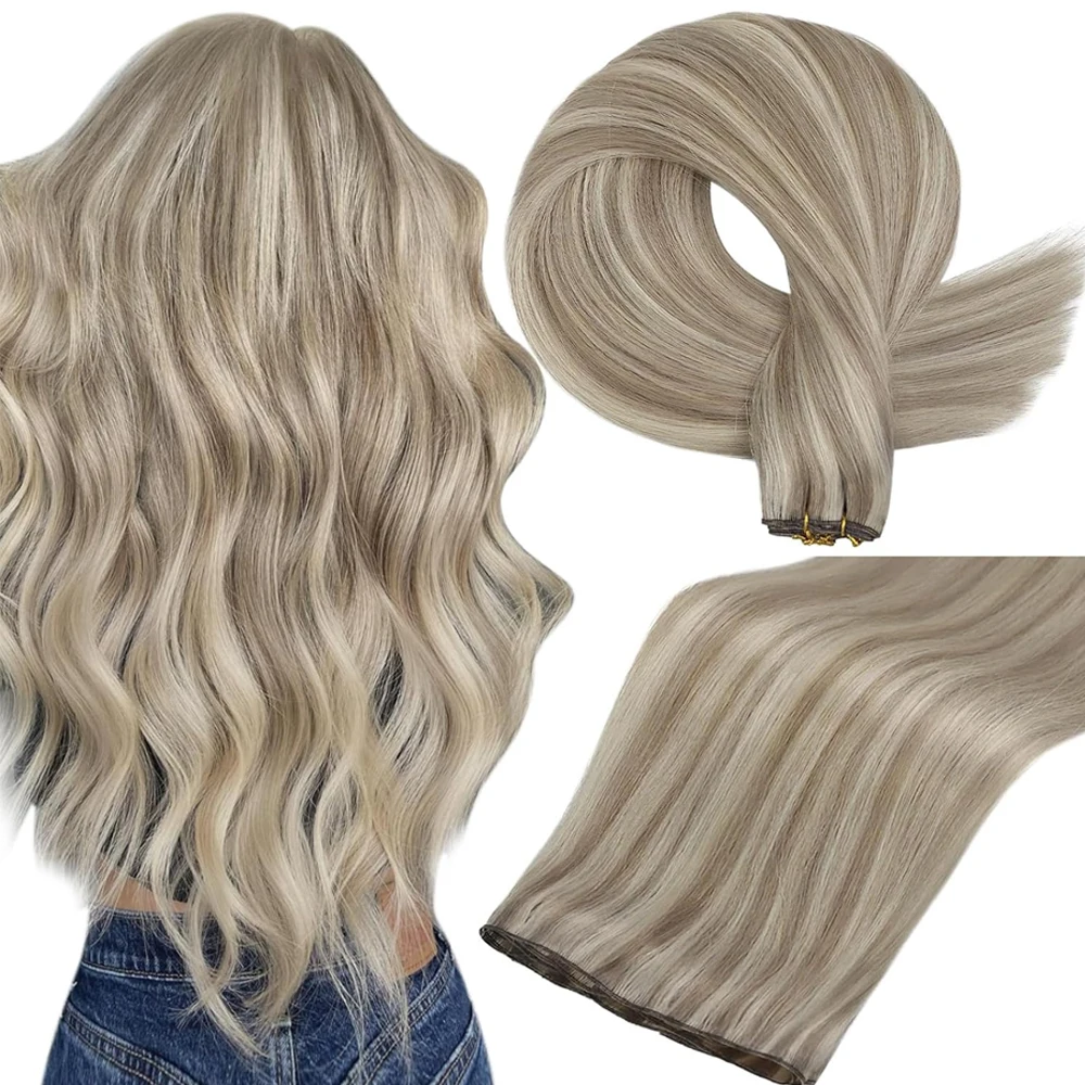 Genius Weft 22-24 بوصة وصلات شعر بشري 100% شعر بشري طبيعي أصلي وصلات شعر غير مرئية #1