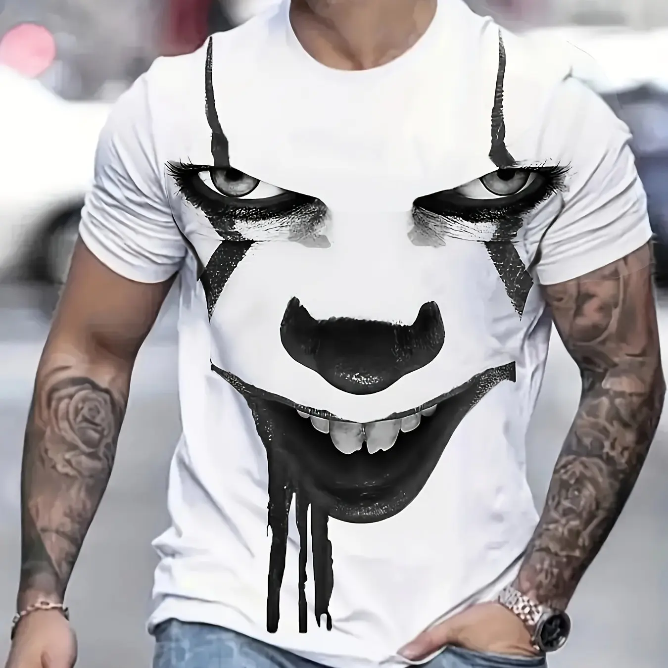 Summer Men\'s Scary Clown 3D Print Graphic Tee - Comfortable And Stylish Short Sleeve Shirt For Outdoor Activities Top