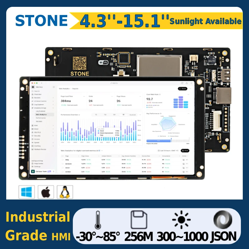 STONE 4.3-15.1 Inch HMI TFT LCD Display Module JSON Command GUI Software Resistive Touch Screen with RS422