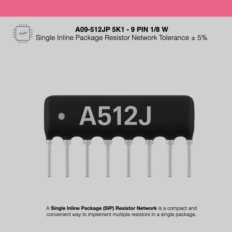 10PCS/ Lot NEW A09-512JP 5K1 - 9 PIN 1/8 W Single Inline Package Resistor Network Tolerance ± 5%