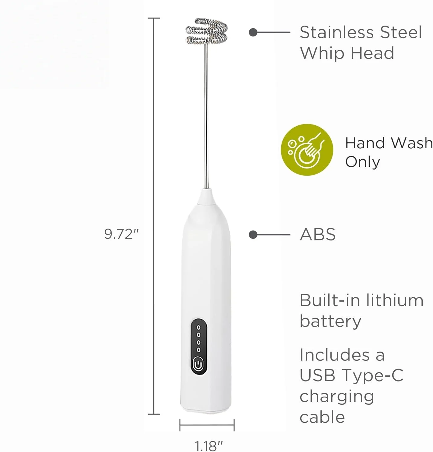 3-Speed Handheld Milk Frother, 9.72in Length, for Frothing Milk & Stirring Drinks, Includes USB-C Cable, Easy to Use