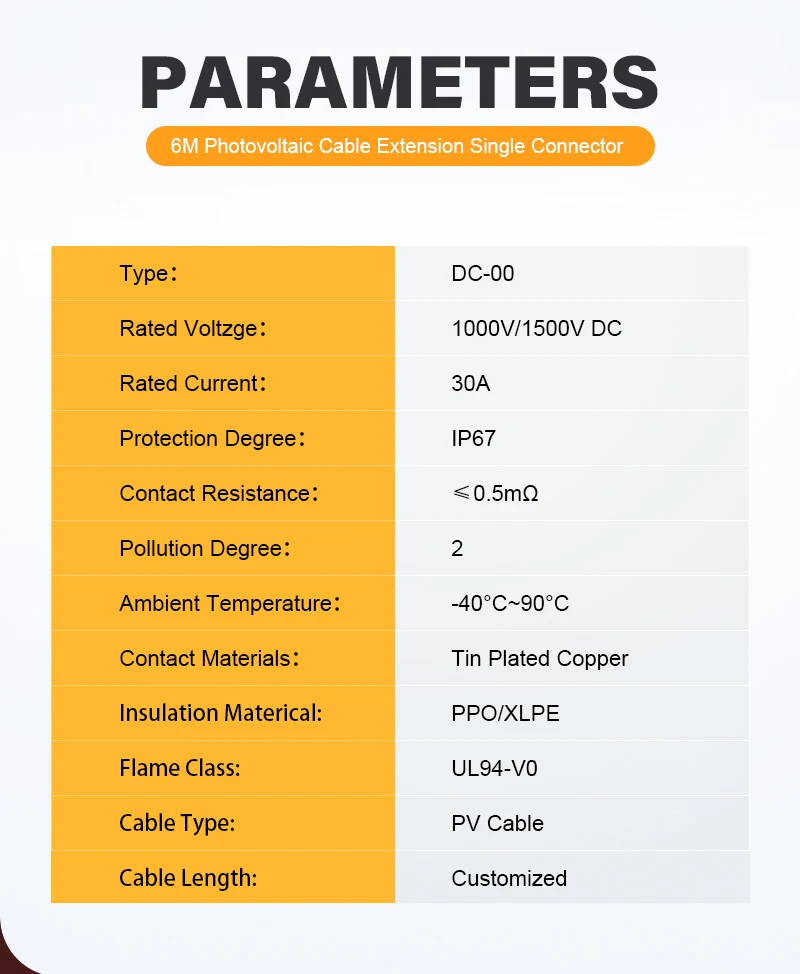 Doppelendiges Solar-Verlängerungskabel mit Stecker, 1–10 Meter, 4 mm2/6 mm2, 1000 V/1500 V, PV-DC-Anschluss, Solarkabel, Photovoltaik-Draht – Detail 2