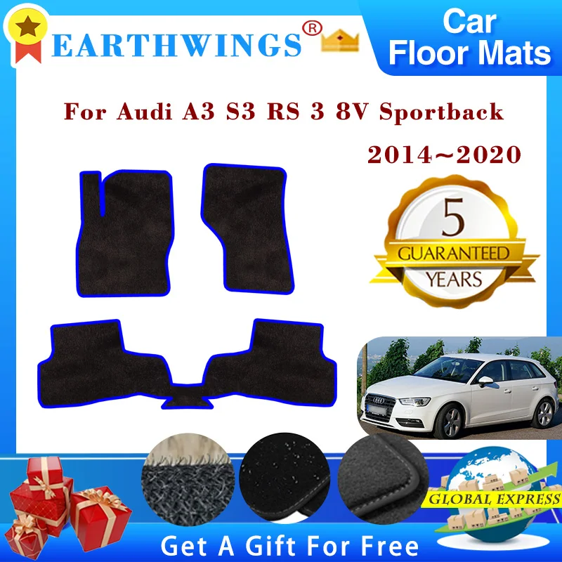 For Audi A3 S3 RS 3 8V Sportback 2014~2020 2016 Car Floor Mats Rugs Panel Footpads Anti-slip Carpet Cover Foot Pads Accessories