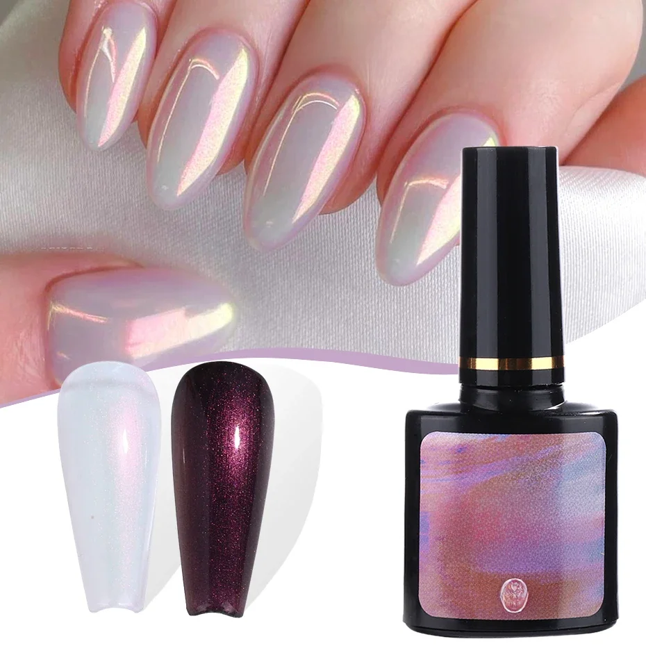Vernis à ongles Gel Aurora, couche de finition, perle irisée, laque à tremper, scellant, effet sirène, UV LED, 8ml
