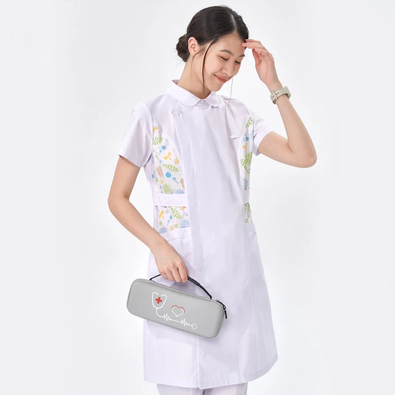 Medical Nurse Gown Women Scrub Uniform Robe White Long Sleeve Workwear Hospital Scrubs Nursing Dress Healthcare Uniforms 902-CS