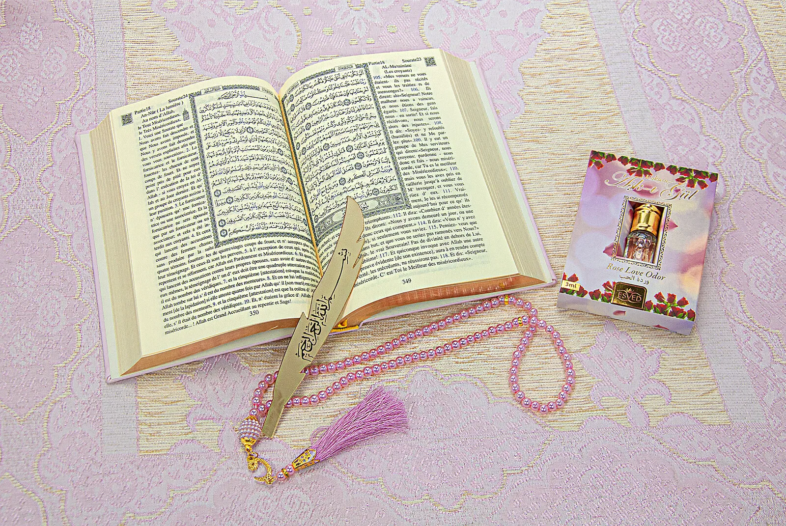 French Translation Luxury Quran Portable Quality Prayer Rug Special Rosary Muslim Islamic Gift Set Ramadan Worship