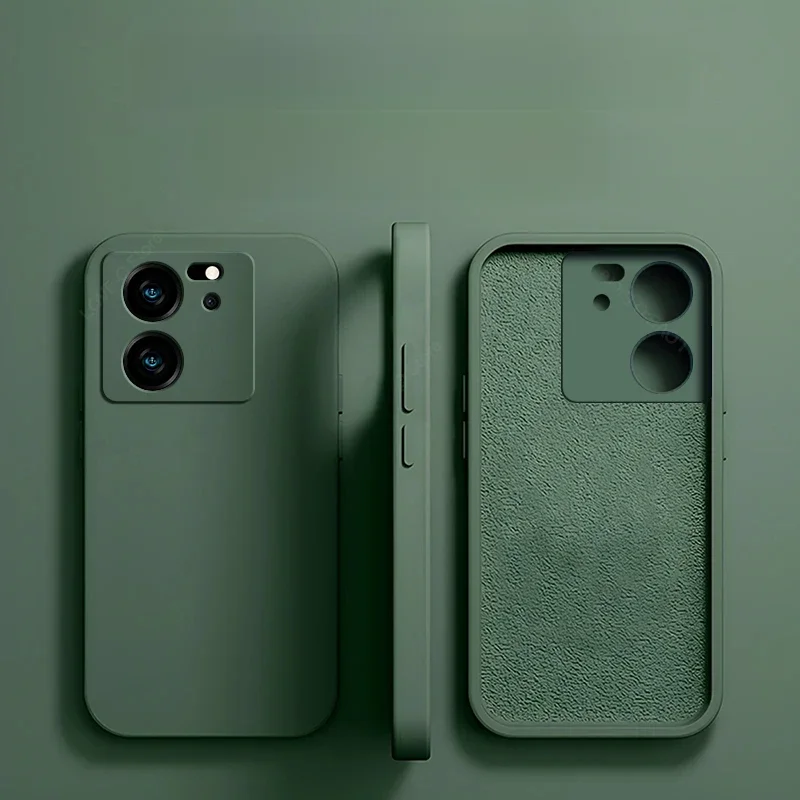 couverture carré en silicone liquide pour Xiaomi Mi 13 T Pro, protecteur d'objectif d'appareil photo, coque souple, étui antichoc