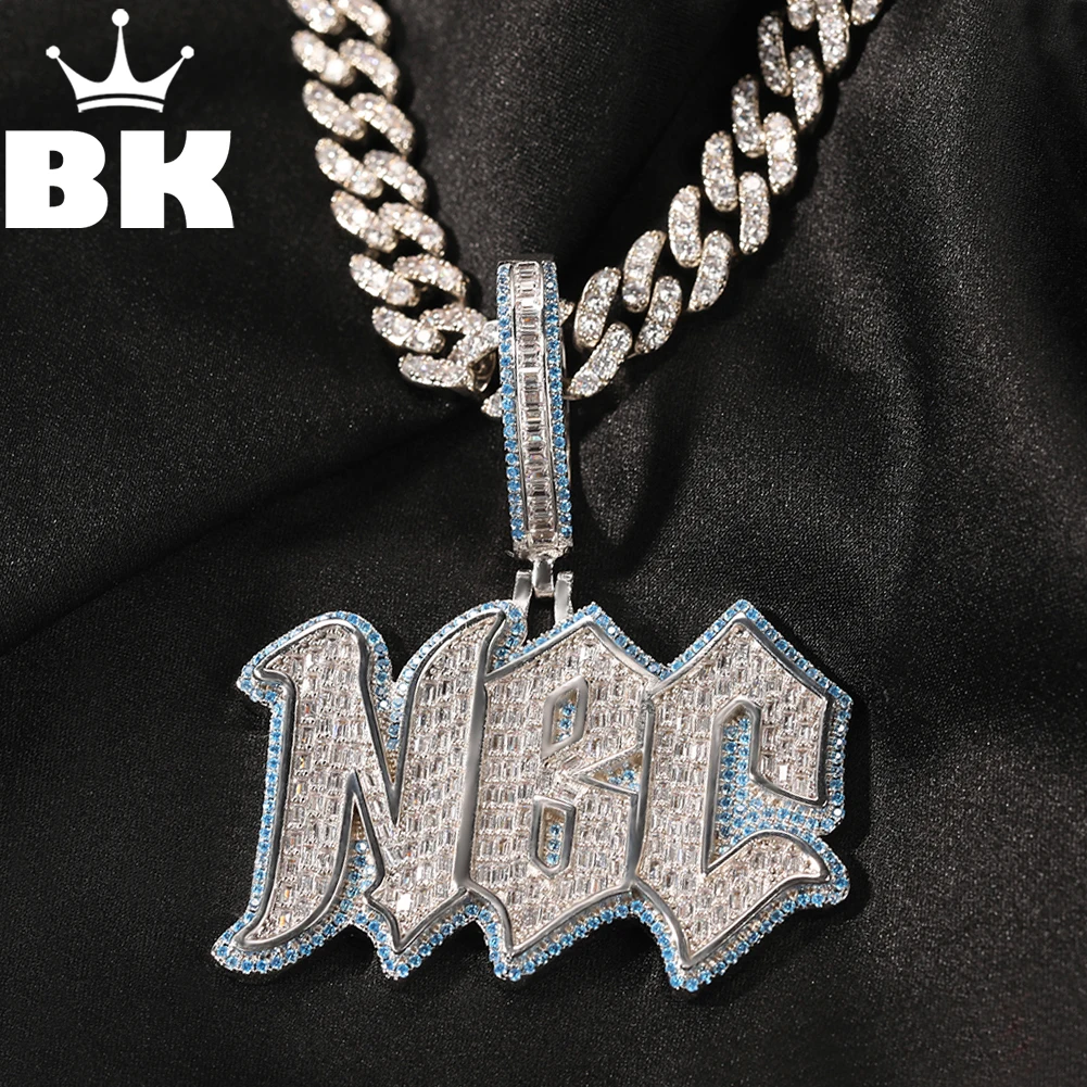 Newest Custom Name Necklace For Women Men Spicky Font DIY Letters Bling Cubic Zirconia Pendant Two Tone Sky Blue Hip Hop Jewelry