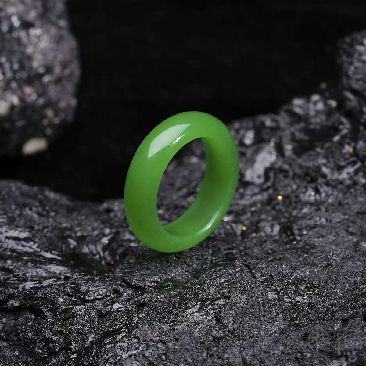 6mm Natural Green Jade Gemstone Ring Plain Fengshui Lucky Wedding Band Thumb Ring Hypoallergenic Jewelry Gift for Her Size 5-12 view 4