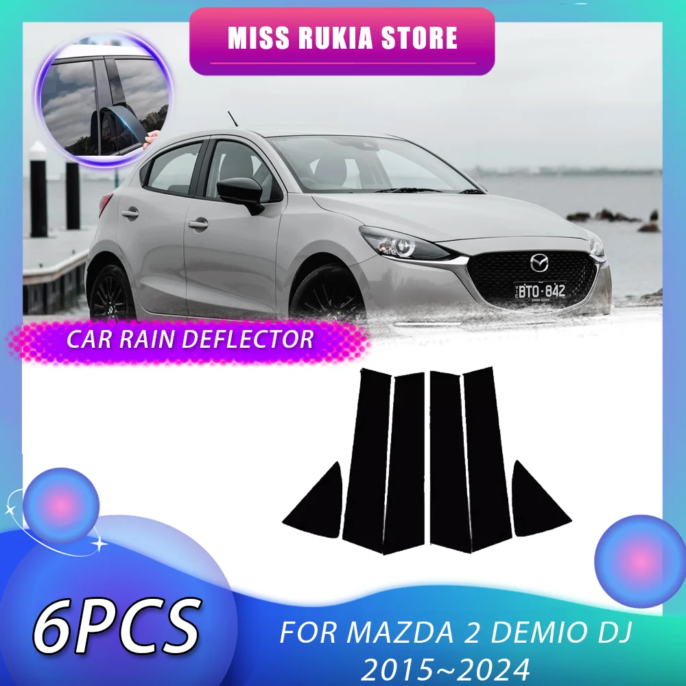 Car Window Trim Cover for Mazda 2 Mazda2 Demio DJ 2015~2024 Bright Black Molding Pillar Posts Sticker Auto Door Decal Accessorie