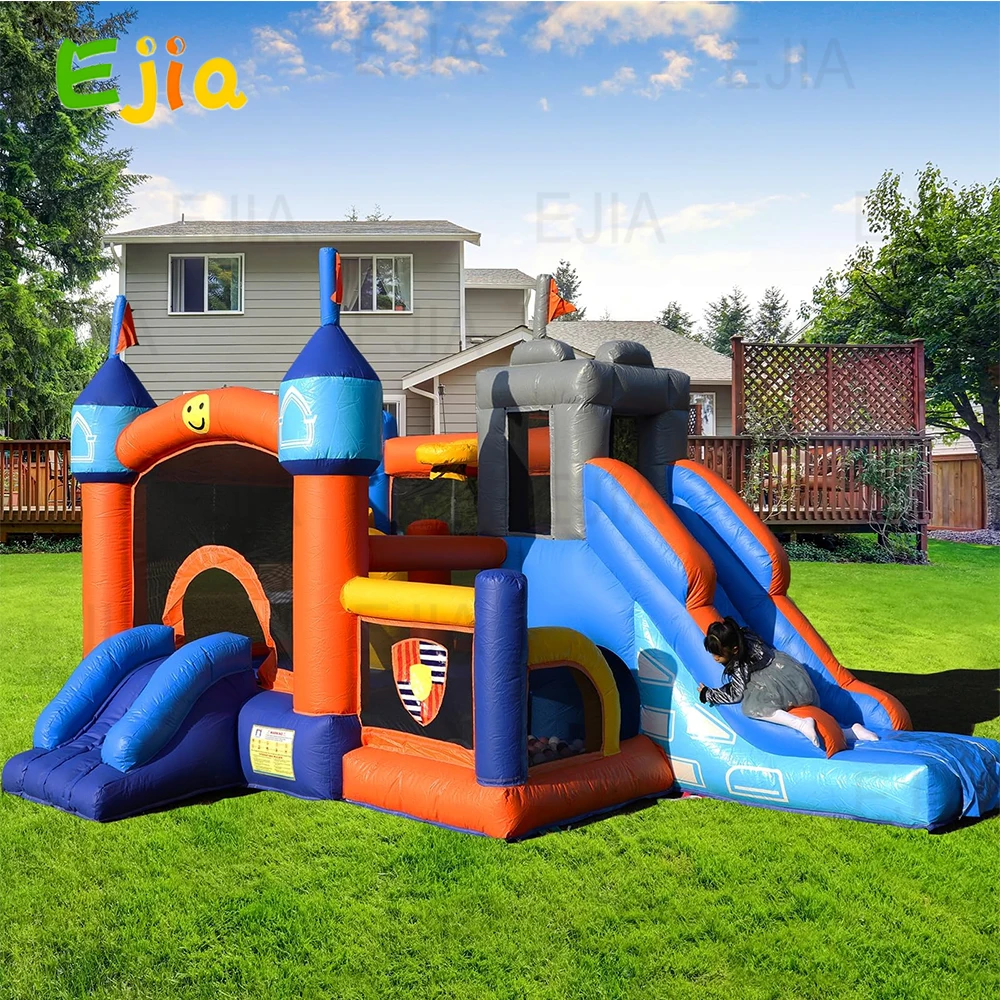 مخزون 16FT(L) منزل ترتد تجاري قابل للنفخ من مادة PVC مع شريحتين وقلعة قفز لحفرة الكرة للأطفال من عمر 3 إلى 10 حفلة في الفناء الخلفي