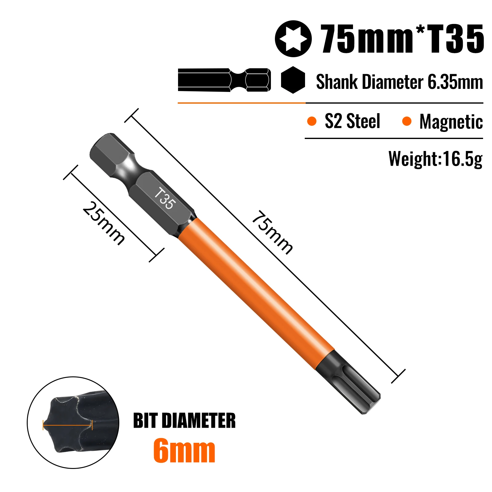 Torx-schroevendraaierbitsset Individuele bits T5-T40 75/100/150 mm lengtes Sterk magnetisme Hoge hardheid S2 gelegeerd staal 1/4 zeskantschacht
