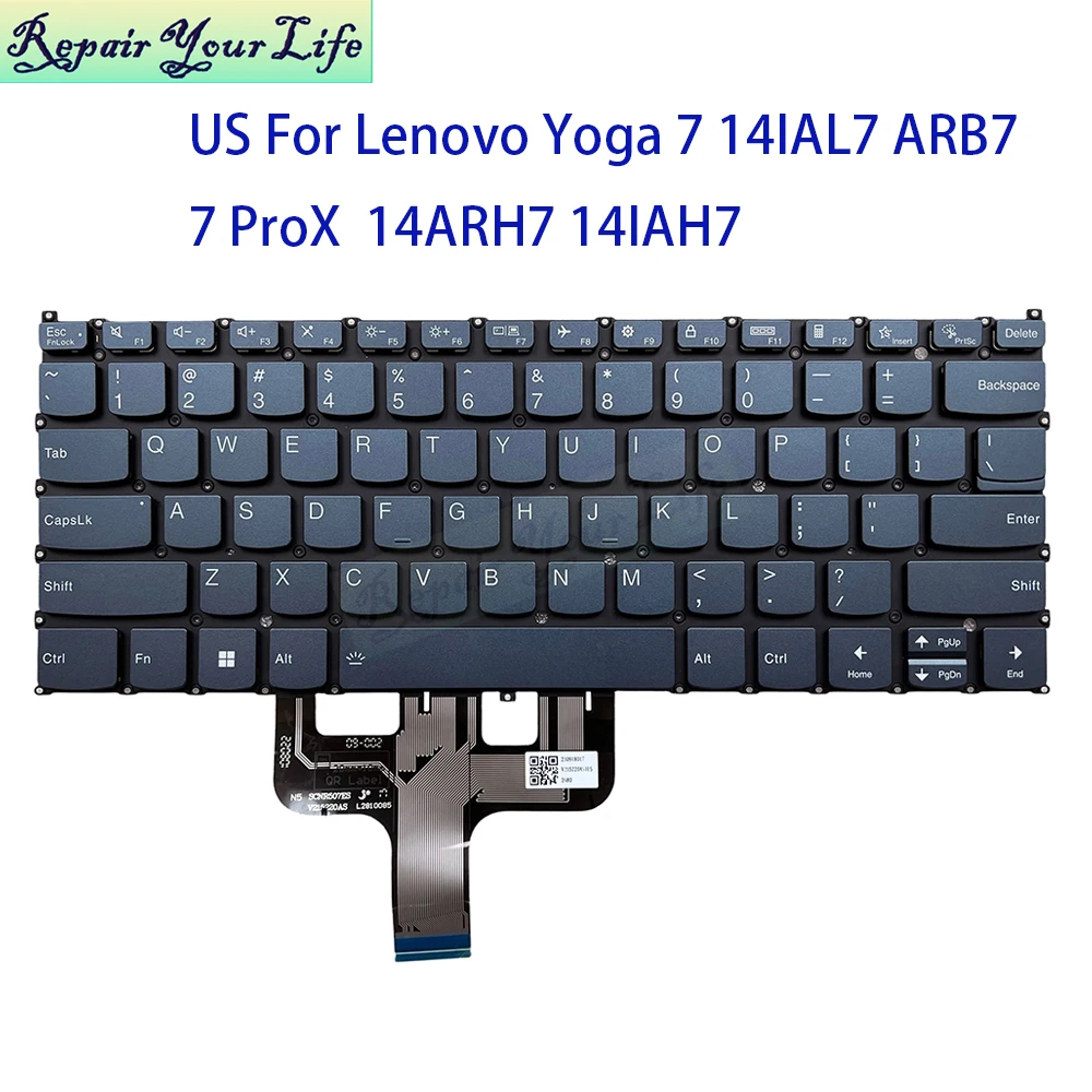 Teclado retroiluminado en inglés de EE. UU. para Lenovo Yoga 7 14IAL7 14ARB7 Slim 7 ProX 14ARH7 14IAH7 82TL, Teclado retroiluminado para portátil SCNR507ES