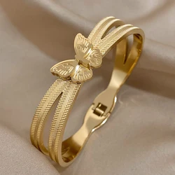 Trendy Butterfly Stainless Steel Charm Bracelet For Women Sweet Gold Silver Color Waterproof Cuff Bangle Party Jewelry