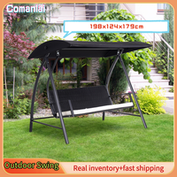Comanlai 198x124x179 cm Garden Swing,3-seater Garden Swing,with Roof made of Poly Rattan and Metal in Black,for Garden and Patio