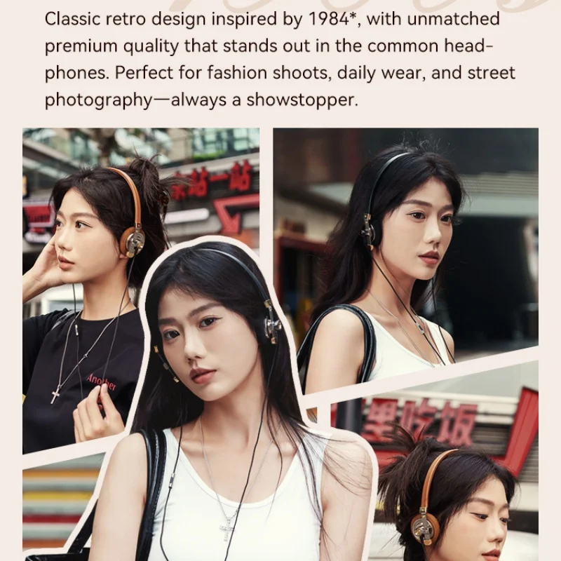 ROSESELSA Distant Mountain Retro On-Ear Wired Headphones Fashionable Headset Metallic HiFi Earphones