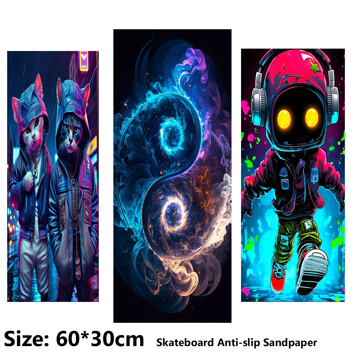 

Colorful Cat Gossip Astronaut Pattern Electric Scooter Anti-slip Sticker Sandpaper Skateboard Grip Tape Sheet 60*30cm