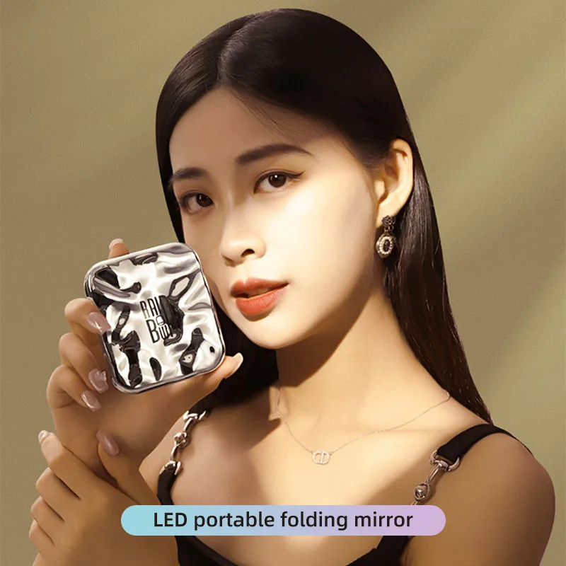 

LED makeup mirror portable folding small mirror with light handheld mirror dressing mirror beauty mirror