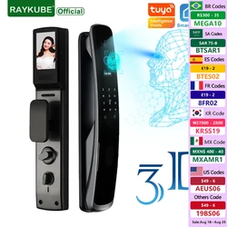 RAYKUBE-cerradura inteligente DF4 3D con reconocimiento facial, dispositivo de cierre electrónico con cámara Tuya Zigbee, con huella dactilar y mirilla con tarjeta IC