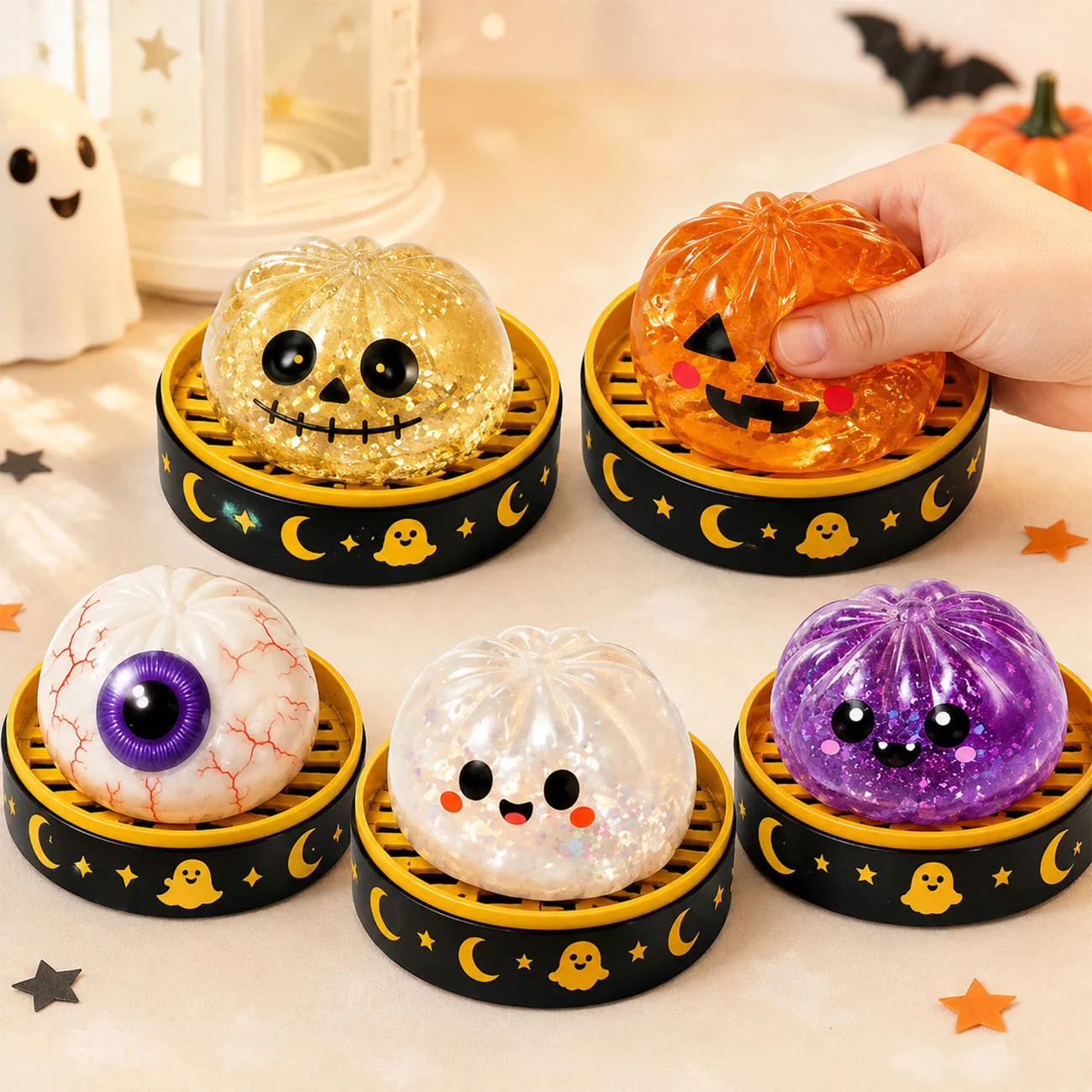 5 Styles Halloween Squishy Toy Pumpkin Eyeball Ghost Stress Relief Squeeze Toy Soft Sensory Fidget Toy Party Favor Gift