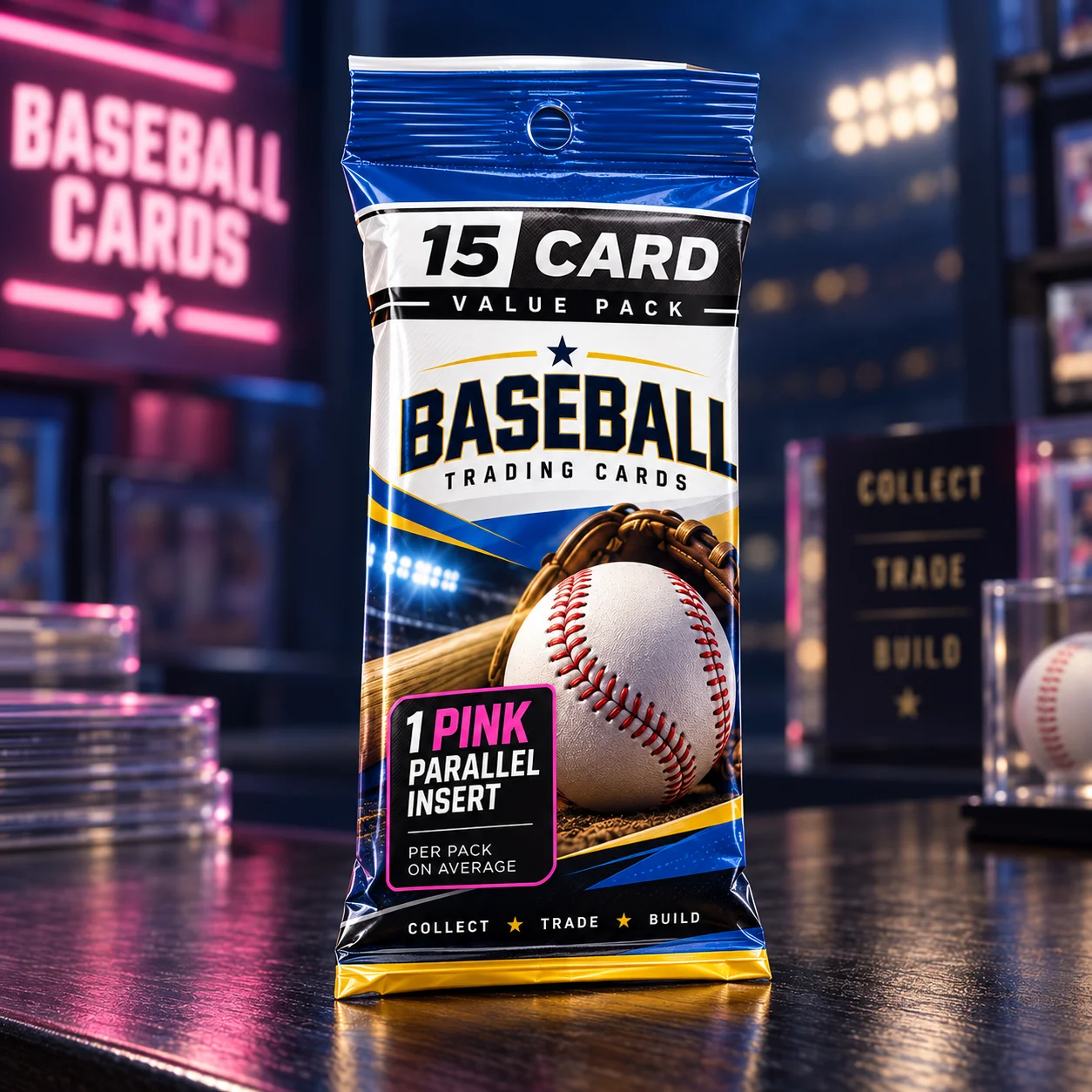 2021 Baseball Trading Cards Value Pack, 15 Cards, Pink Parallel Insert, Collectible Sports Cards for Baseball Fans & Hobby Collectors